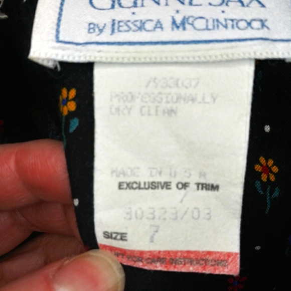 Vintage Gunne Sax Goth, Cottageore Style Lace Collared Black Floral Midi Dress - Picture 11 of 14